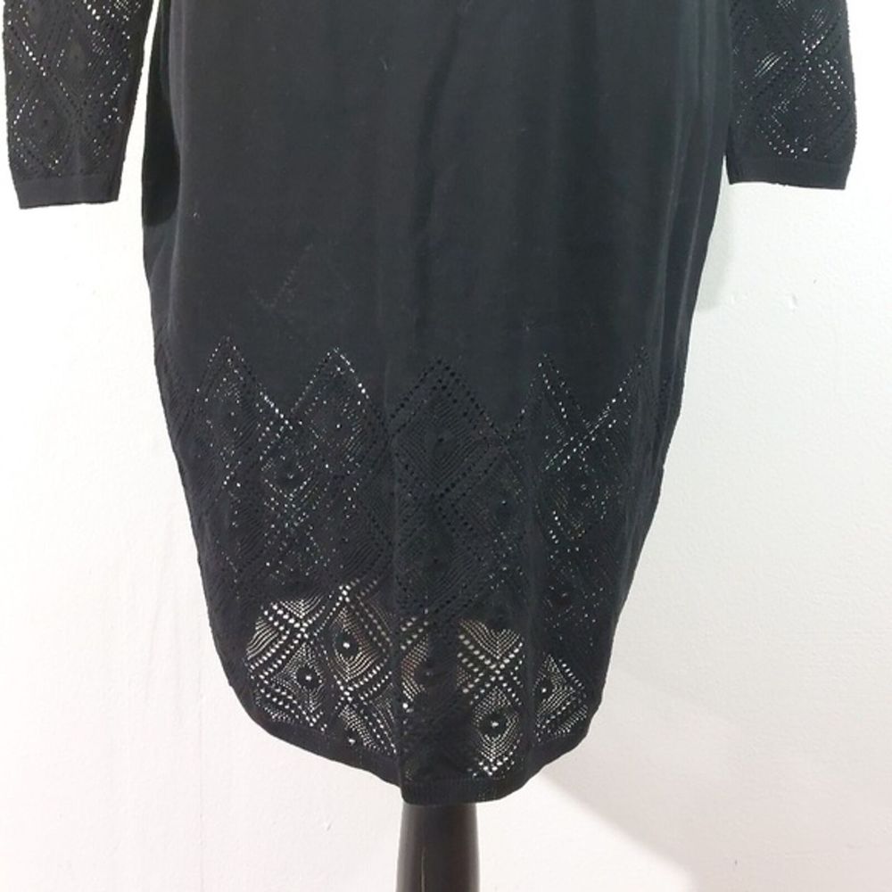 Peruvian Connection Black Open Knit Argyle Long Sleeve Dress Size M - Picture 3 of 10